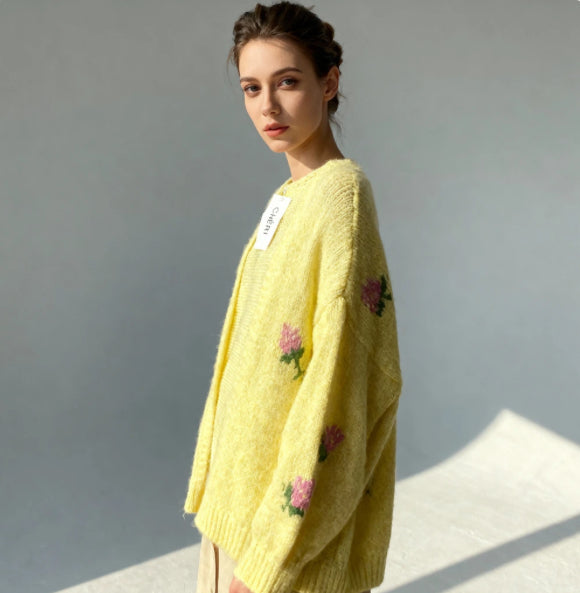 Cardigan Flowers Gelb